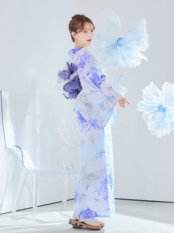 画像12: 【即日発送】アンティークブルーローズ浴衣  【浴衣３点セット 浴衣/帯/下駄】[YMT] (12)