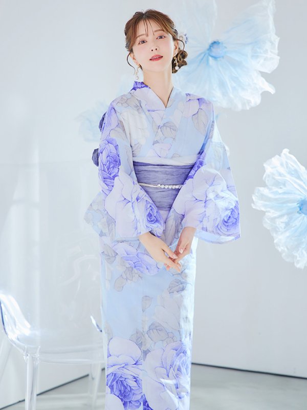 画像15: 【即日発送】アンティークブルーローズ浴衣  【浴衣３点セット 浴衣/帯/下駄】[YMT] (15)