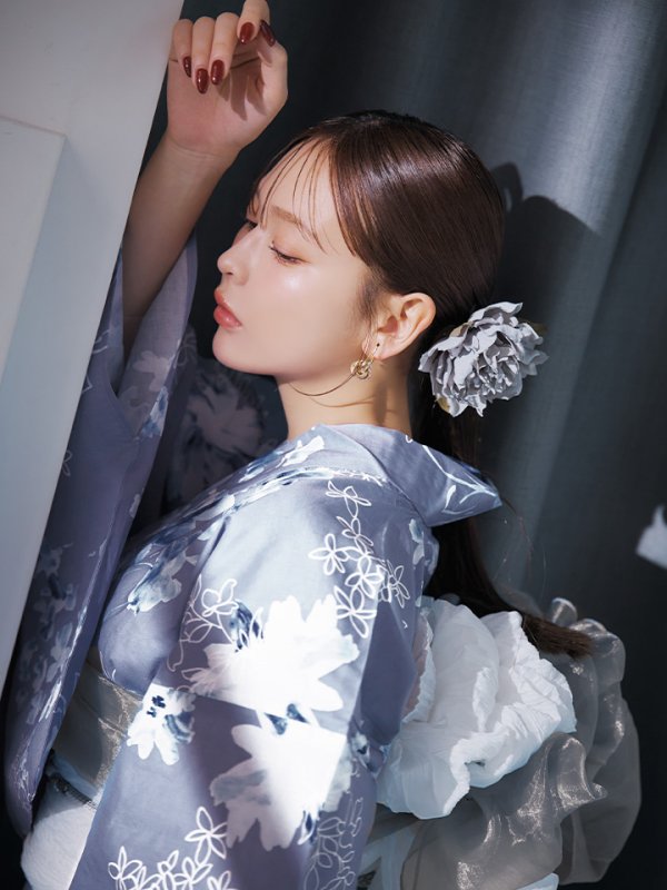 画像11: 【即日発送】グレイ×モードフラワー浴衣  【浴衣３点セット 浴衣/帯/下駄】[YMT] (11)