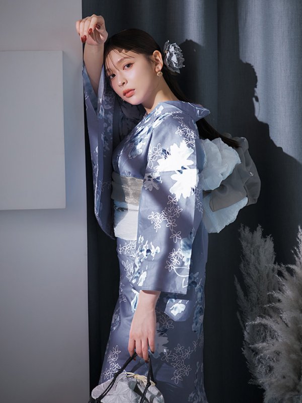 画像12: 【即日発送】グレイ×モードフラワー浴衣  【浴衣３点セット 浴衣/帯/下駄】[YMT] (12)