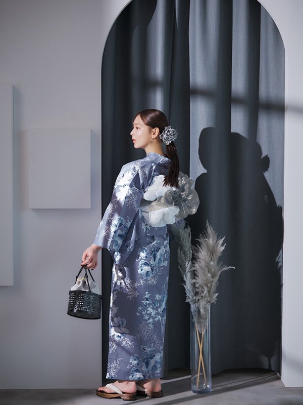 画像15: 【即日発送】グレイ×モードフラワー浴衣  【浴衣３点セット 浴衣/帯/下駄】[YMT] (15)