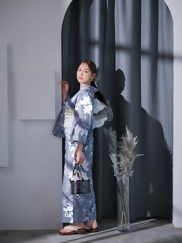 画像16: 【即日発送】グレイ×モードフラワー浴衣  【浴衣３点セット 浴衣/帯/下駄】[YMT] (16)
