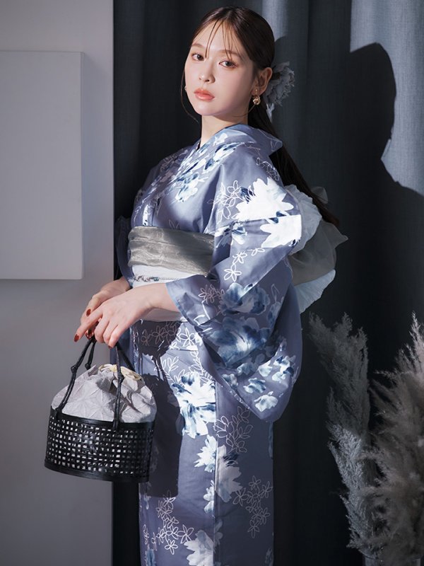 画像3: 【即日発送】グレイ×モードフラワー浴衣  【浴衣３点セット 浴衣/帯/下駄】[YMT] (3)