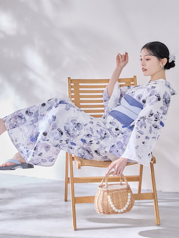 画像16: 【即日発送】水墨ニュアンスフラワー浴衣  【浴衣３点セット 浴衣/帯/下駄】[OF04/HC03] (16)