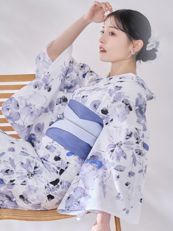 画像17: 【即日発送】水墨ニュアンスフラワー浴衣  【浴衣３点セット 浴衣/帯/下駄】[OF04/HC03] (17)