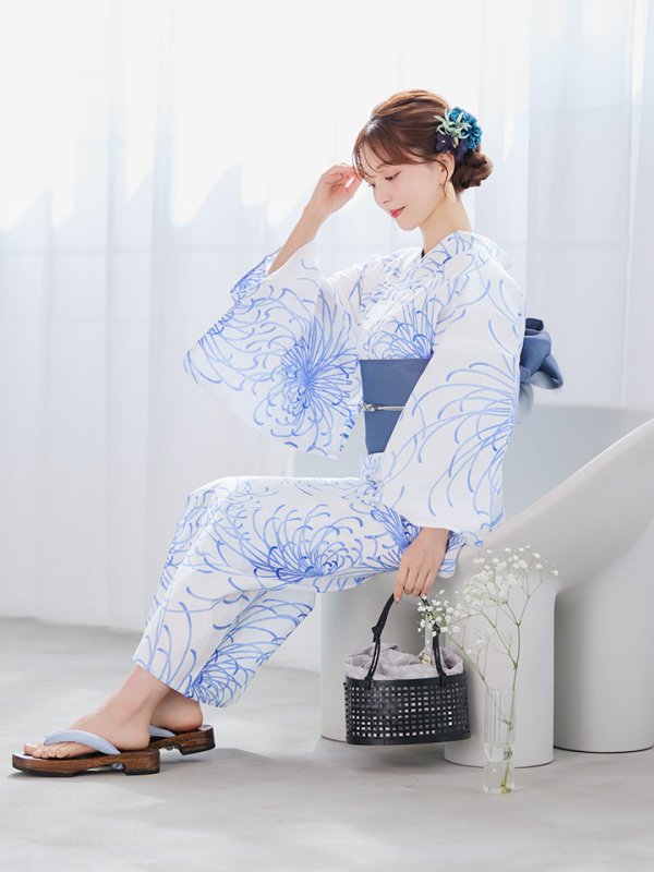 画像10: 【即日発送】白菊月の古典浴衣  【浴衣３点セット 浴衣/帯/下駄】[YMT] (10)