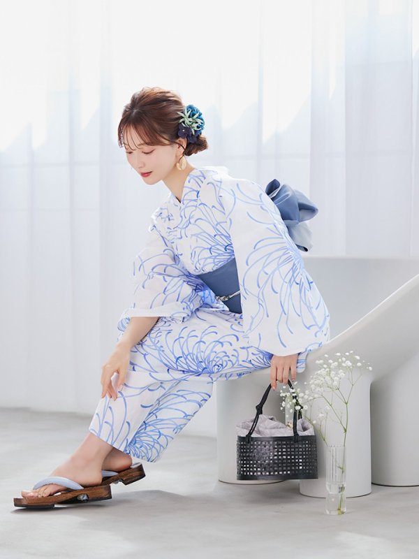 画像8: 【即日発送】白菊月の古典浴衣  【浴衣３点セット 浴衣/帯/下駄】[YMT] (8)