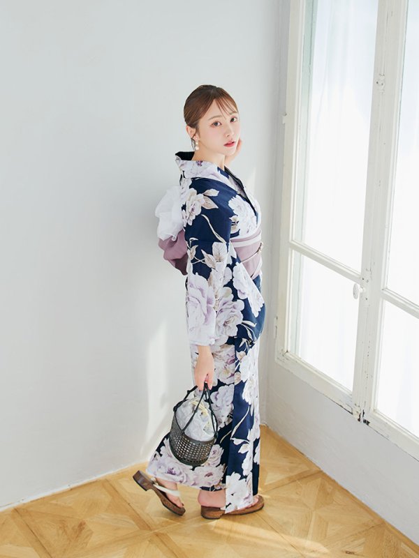画像10: 【即日発送】濃紺牡丹柄浴衣  【浴衣３点セット 浴衣/帯/下駄】[YMT] (10)