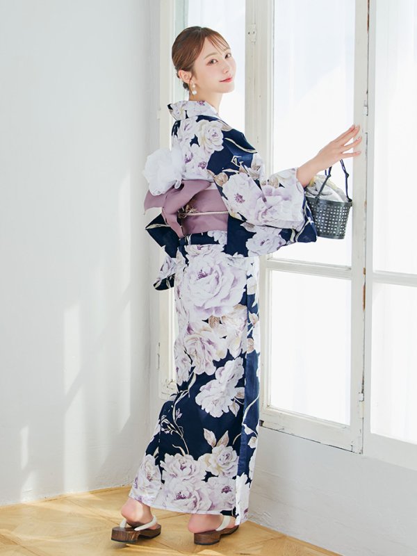 画像13: 【即日発送】濃紺牡丹柄浴衣  【浴衣３点セット 浴衣/帯/下駄】[YMT] (13)