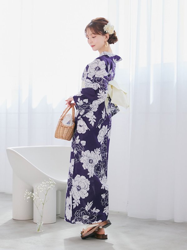 画像10: 【即日発送】スタイリッシュ牡丹モダン浴衣  【浴衣３点セット 浴衣/帯/下駄】[YMT] (10)