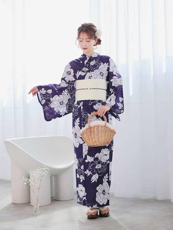 画像12: 【即日発送】スタイリッシュ牡丹モダン浴衣  【浴衣３点セット 浴衣/帯/下駄】[YMT] (12)