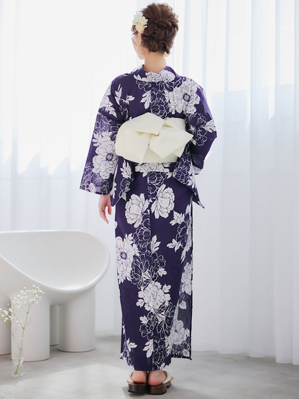 画像13: 【即日発送】スタイリッシュ牡丹モダン浴衣  【浴衣３点セット 浴衣/帯/下駄】[YMT] (13)