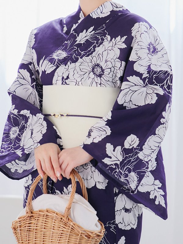 画像14: 【即日発送】スタイリッシュ牡丹モダン浴衣  【浴衣３点セット 浴衣/帯/下駄】[YMT] (14)