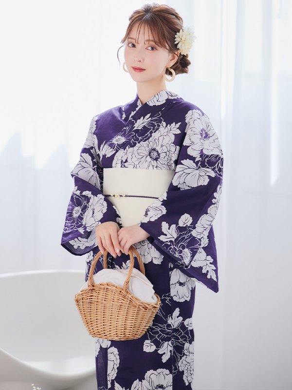 画像2: 【即日発送】スタイリッシュ牡丹モダン浴衣  【浴衣３点セット 浴衣/帯/下駄】[YMT] (2)