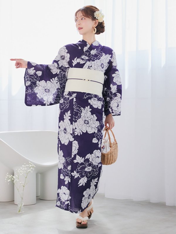 画像3: 【即日発送】スタイリッシュ牡丹モダン浴衣  【浴衣３点セット 浴衣/帯/下駄】[YMT] (3)