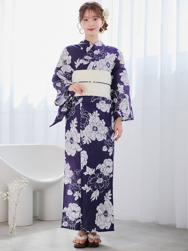 画像4: 【即日発送】スタイリッシュ牡丹モダン浴衣  【浴衣３点セット 浴衣/帯/下駄】[YMT] (4)