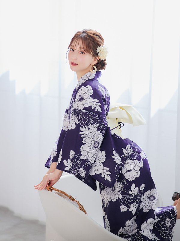 画像5: 【即日発送】スタイリッシュ牡丹モダン浴衣  【浴衣３点セット 浴衣/帯/下駄】[YMT] (5)