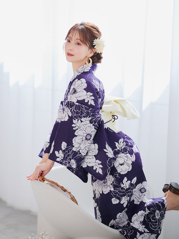 画像6: 【即日発送】スタイリッシュ牡丹モダン浴衣  【浴衣３点セット 浴衣/帯/下駄】[YMT] (6)