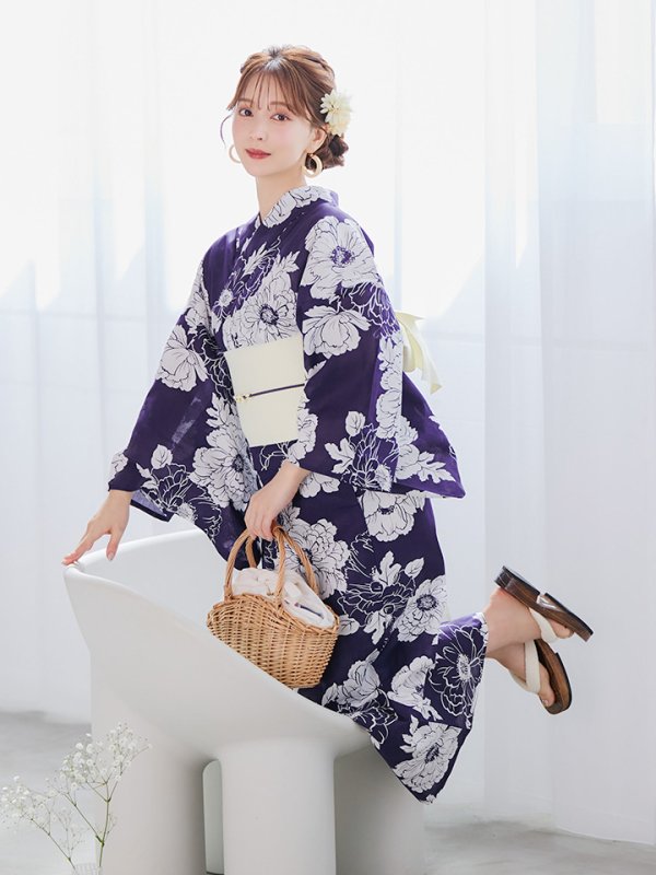 画像7: 【即日発送】スタイリッシュ牡丹モダン浴衣  【浴衣３点セット 浴衣/帯/下駄】[YMT] (7)