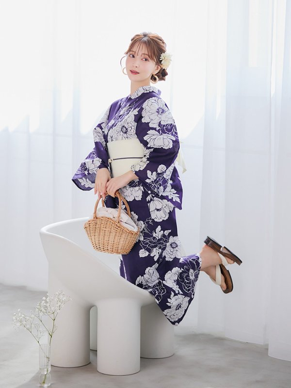 画像8: 【即日発送】スタイリッシュ牡丹モダン浴衣  【浴衣３点セット 浴衣/帯/下駄】[YMT] (8)