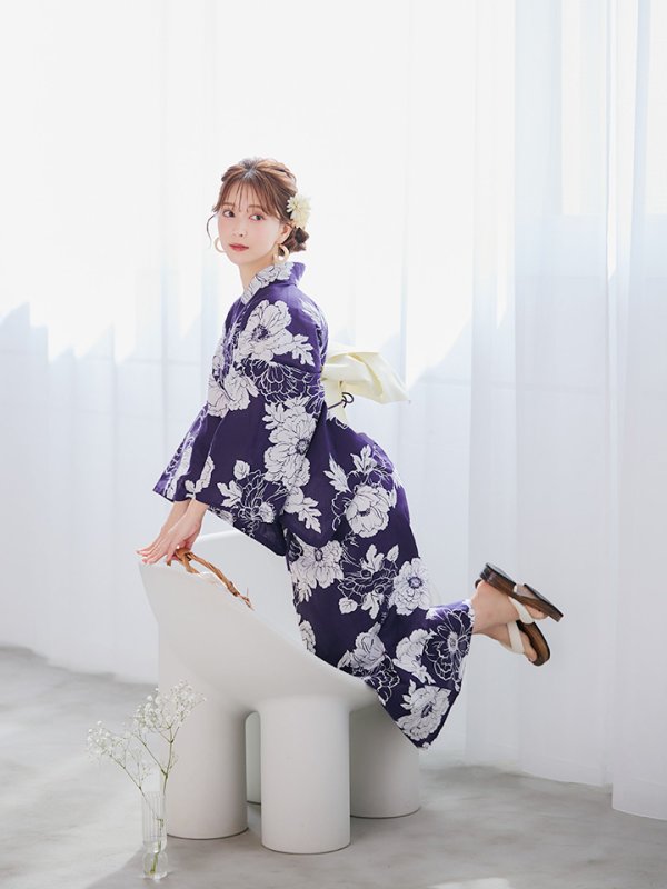 画像9: 【即日発送】スタイリッシュ牡丹モダン浴衣  【浴衣３点セット 浴衣/帯/下駄】[YMT] (9)