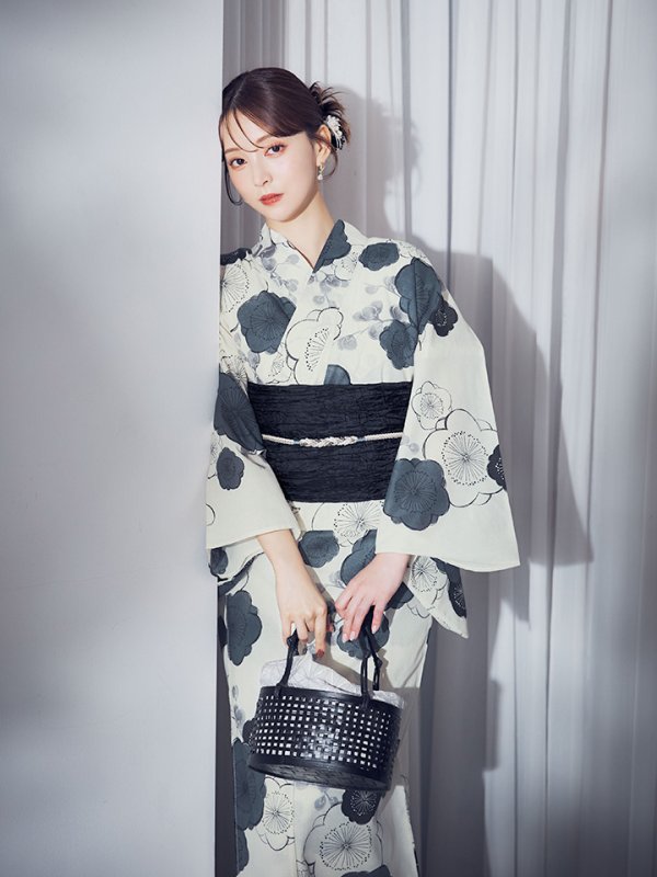 画像10: 【即日発送】梅柄藍鼠色浴衣 【浴衣3点セット 浴衣/帯/下駄】  [OF04] (10)