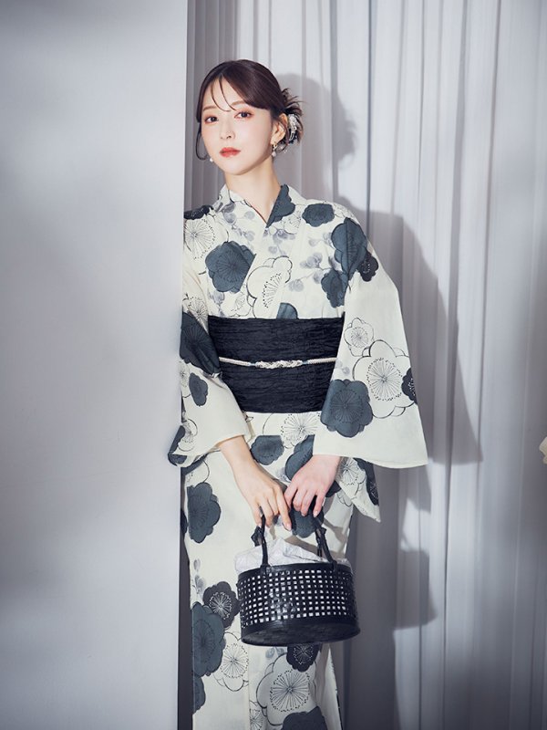 画像11: 【即日発送】梅柄藍鼠色浴衣 【浴衣3点セット 浴衣/帯/下駄】  [OF04] (11)