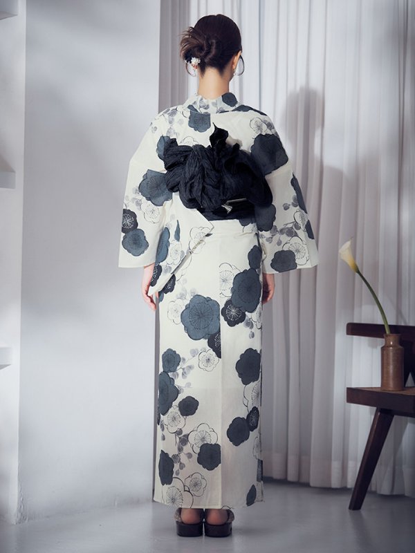 画像15: 【即日発送】梅柄藍鼠色浴衣 【浴衣3点セット 浴衣/帯/下駄】  [OF04] (15)