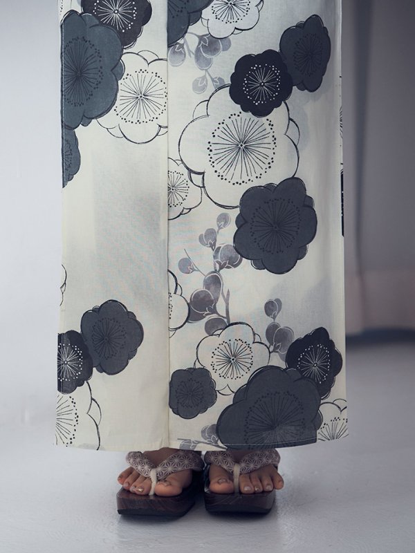 画像17: 【即日発送】梅柄藍鼠色浴衣 【浴衣3点セット 浴衣/帯/下駄】  [OF04] (17)