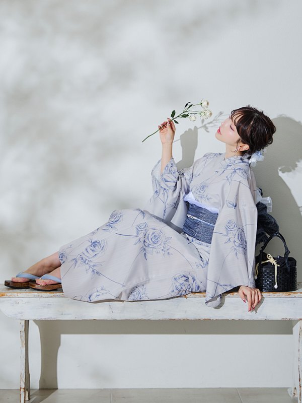 画像3: 【即日発送】【Riuコラボ】ブルーローズ浴衣  【浴衣３点セット 浴衣/帯/下駄】[YMT] (3)