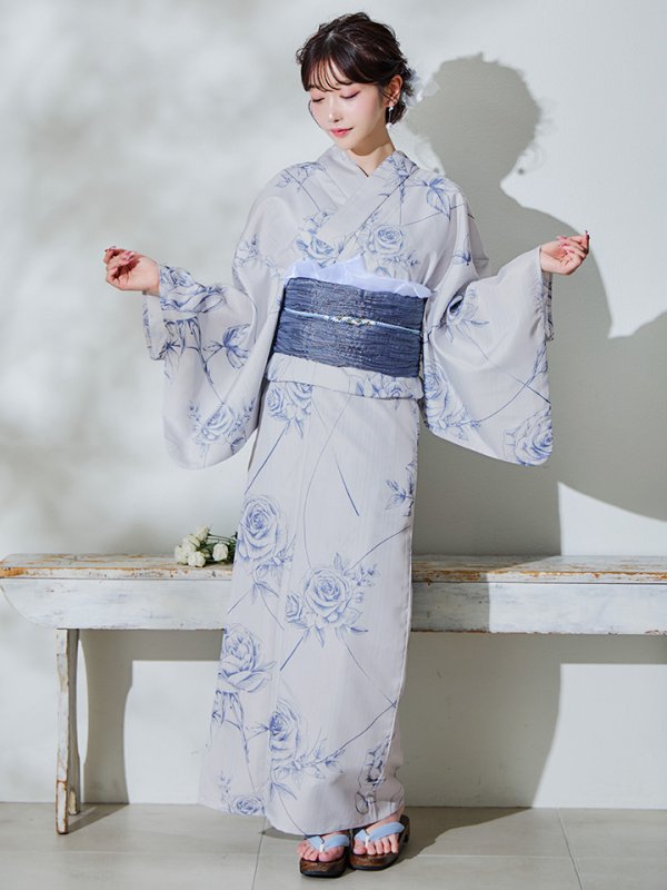 画像4: 【即日発送】【Riuコラボ】ブルーローズ浴衣  【浴衣３点セット 浴衣/帯/下駄】[YMT] (4)