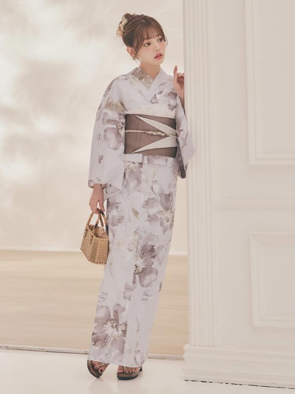 画像11: 【即日発送】ブラウンアンティークフラワー浴衣【浴衣３点セット 浴衣/帯/下駄】[OF04] (11)