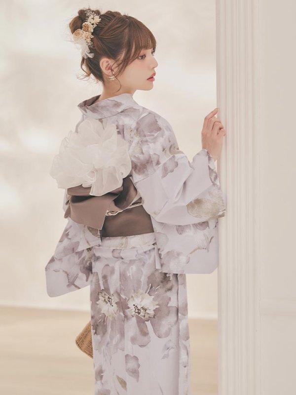 画像12: 【即日発送】ブラウンアンティークフラワー浴衣【浴衣３点セット 浴衣/帯/下駄】[OF04] (12)