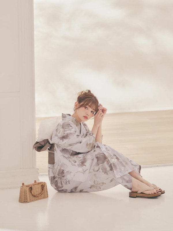 画像13: 【即日発送】ブラウンアンティークフラワー浴衣【浴衣３点セット 浴衣/帯/下駄】[OF04] (13)