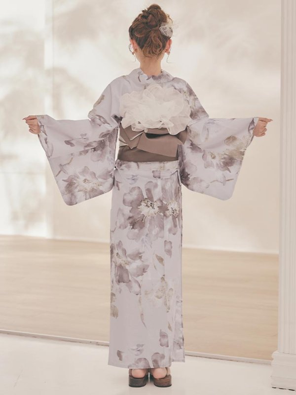 画像14: 【即日発送】ブラウンアンティークフラワー浴衣【浴衣３点セット 浴衣/帯/下駄】[OF04] (14)