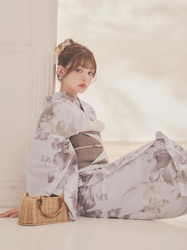 画像5: 【即日発送】ブラウンアンティークフラワー浴衣【浴衣３点セット 浴衣/帯/下駄】[OF04] (5)