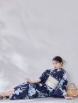画像13: 送料無料！ネイビーリリーフラワー浴衣【浴衣３点セット 浴衣/帯/下駄】[OF04]【予約 / 5月下旬発送予定】 (13)