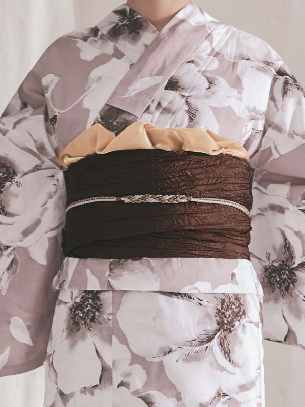 画像15: 【即日発送】モカブラウンアンティークブーケ浴衣【浴衣３点セット 浴衣/帯/下駄】[OF04] (15)