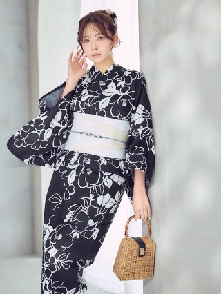 Yukata レディース 浴衣 白 赤 オーバジーン 浴衣 椿 浴衣 椿 柄 浴衣