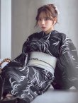 画像7: 【即日発送】モノトーン和柄柳浴衣【浴衣３点セット 浴衣/帯/下駄】[OF04] (7)