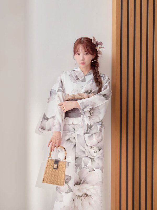 画像5: 送料無料！グレージュニュアンスピオニー浴衣【浴衣３点セット 浴衣/帯/下駄】[OF04]【予約 / 4月上旬発送予定】 (5)