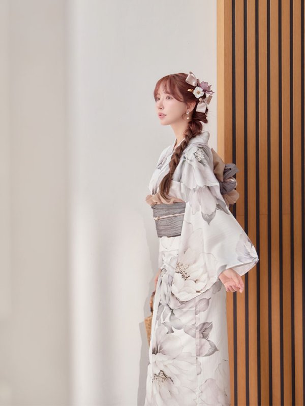 画像7: 送料無料！グレージュニュアンスピオニー浴衣【浴衣３点セット 浴衣/帯/下駄】[OF04]【予約 / 4月上旬発送予定】 (7)