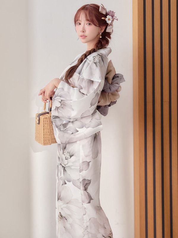 画像3: 送料無料！グレージュニュアンスピオニー浴衣【浴衣３点セット 浴衣/帯/下駄】[OF04]【予約 / 4月上旬発送予定】 (3)