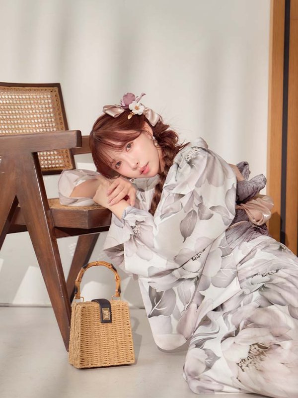 画像14: 送料無料！グレージュニュアンスピオニー浴衣【浴衣３点セット 浴衣/帯/下駄】[OF04]【予約 / 4月上旬発送予定】 (14)