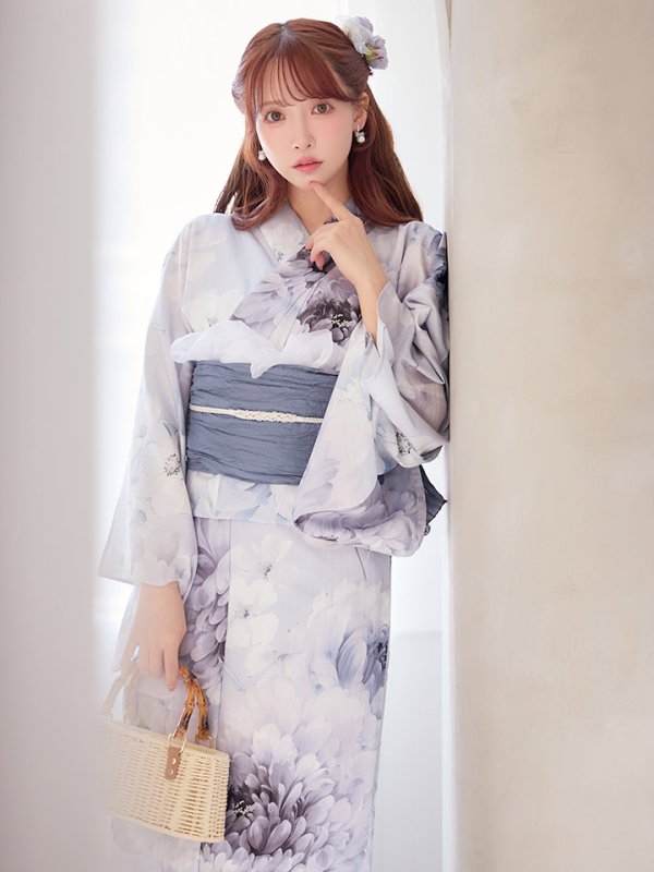 画像1: 送料無料！ニュアンスブルー浴衣【浴衣３点セット 浴衣/帯/下駄】[OF04]【予約 / 4月上旬発送予定】 (1)