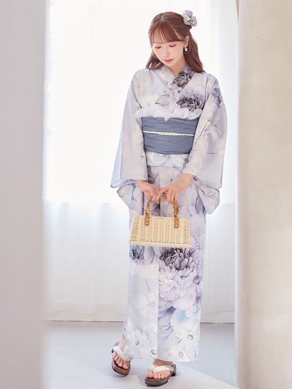 画像2: 送料無料！ニュアンスブルー浴衣【浴衣３点セット 浴衣/帯/下駄】[OF04]【予約 / 4月上旬発送予定】 (2)