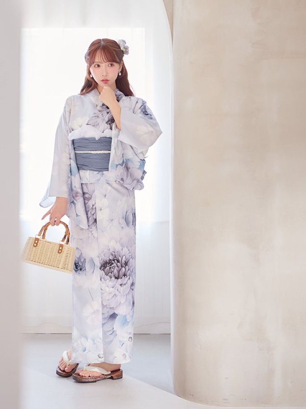 画像6: 送料無料！ニュアンスブルー浴衣【浴衣３点セット 浴衣/帯/下駄】[OF04]【予約 / 4月上旬発送予定】 (6)