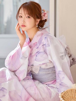 浴衣　絞り　ピンク✖️帯パープル 即日発送！】sweetチェリーブロッサム浴衣【浴衣3点セット 浴衣/帯