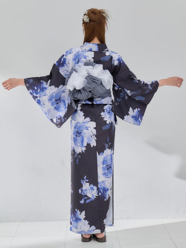 画像13: 【即日発送】大人ネイビー牡丹浴衣【浴衣３点セット 浴衣/帯/下駄】[OF04] (13)