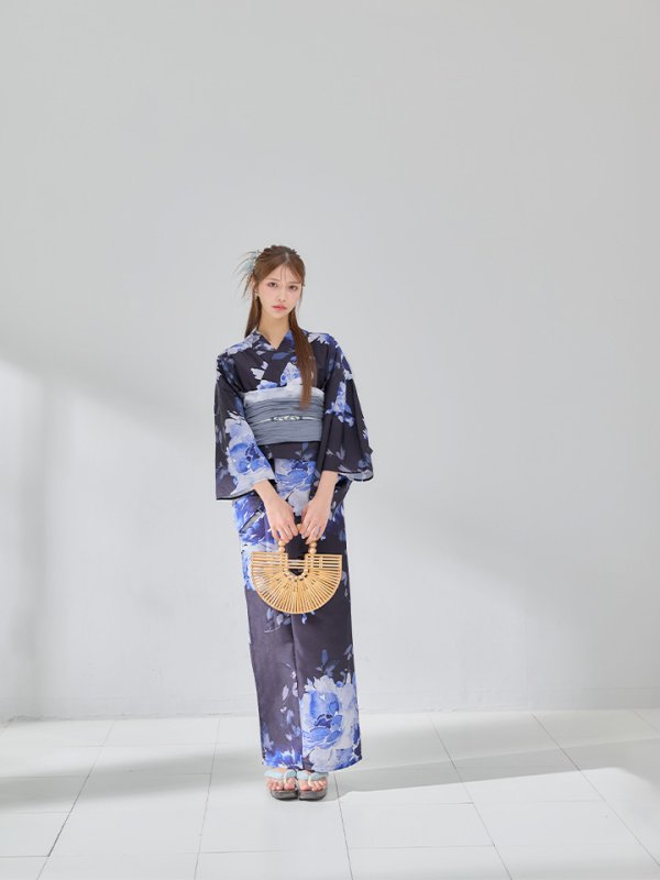 画像6: 【即日発送】大人ネイビー牡丹浴衣【浴衣３点セット 浴衣/帯/下駄】[OF04] (6)